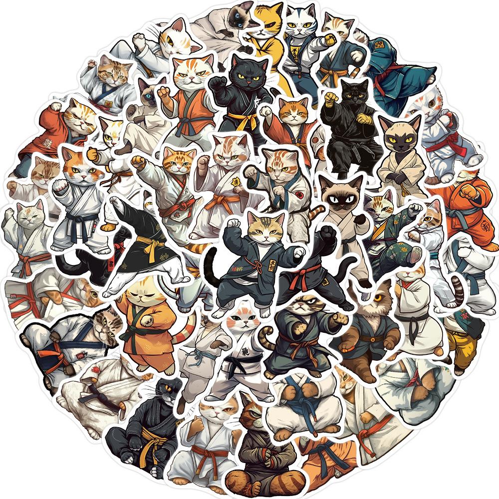 

50 Мультяшных Котов Кунг-Фу Дудл Наклеек Украсьте Гитару Блокнот Чемодан DIY Водонепроницаемые