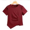 Niche Irregular Hem Shoulder-Baring Women's Short-Sleeve T-Shirt - 2025 Summer Trend