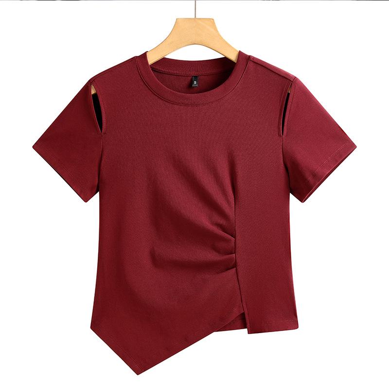 Niche Irregular Hem Shoulder-Baring Women's Short-Sleeve T-Shirt - 2025 Summer Trend