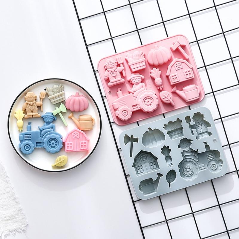 Reusable Food Grade Silicone Baking Molds 9 Farm Animal Vegetable Designs Mould For Cakes Candies Crafts
