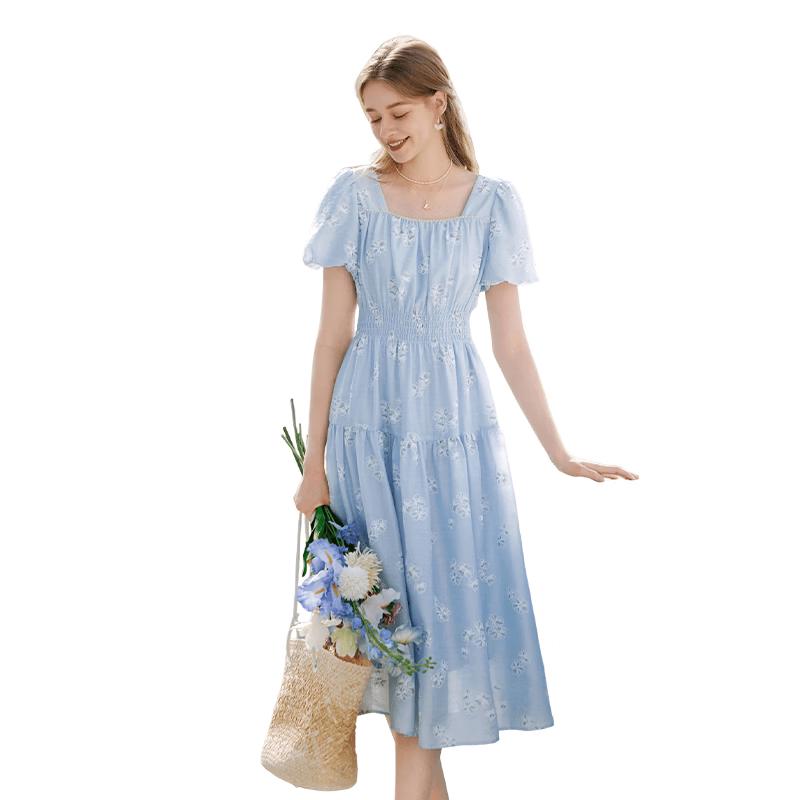 Xiangying Wang Churan Square Collar Floral A-Line Midi Dress XL