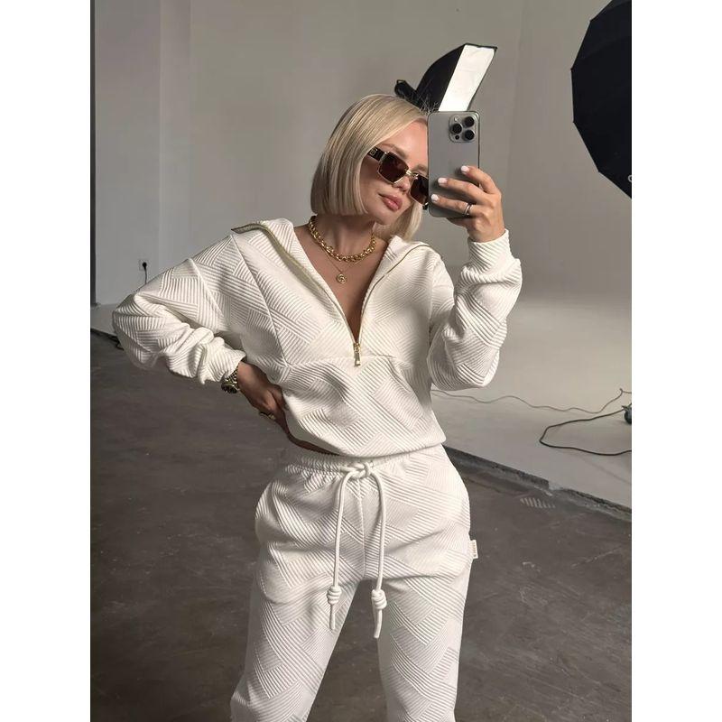 European and American Leisure Loose Half Zipper Hoodie Trousers Set Half Zipper Top and Pants Set