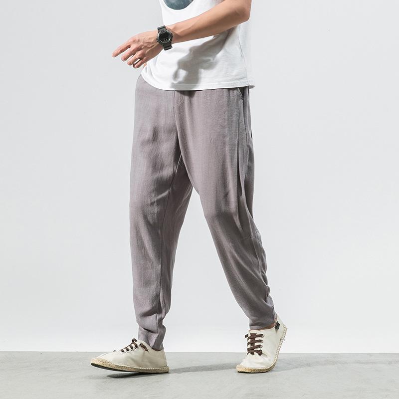 Chinese-style Linen Pants for Men, Thin, Loose and Casual Pants, Harun Pants, Nine-inch Pants, Cotton and Linen Lantern Pants for Men