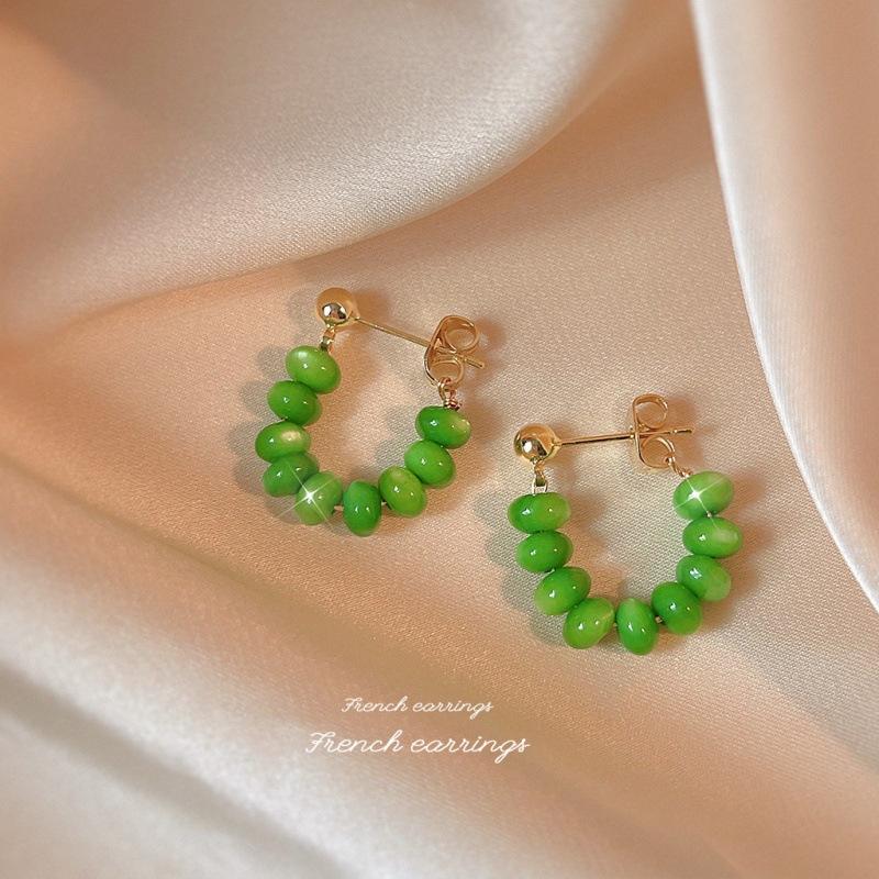 Douyin recommends the same style~ retro green opal design sense high quality earrings