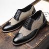 Retro Designer New Men's Pointed Mixed Color Patchwork Lace Up Casual Brogues Oxford Shoes Wedding Dress Homecoming Footwear
