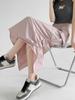 Cargo Midi Skirt Women Summer Slim High Waist Slit A-line Skirt Stitching Drawstring Female Streetwear Vintage Y2K Grey
