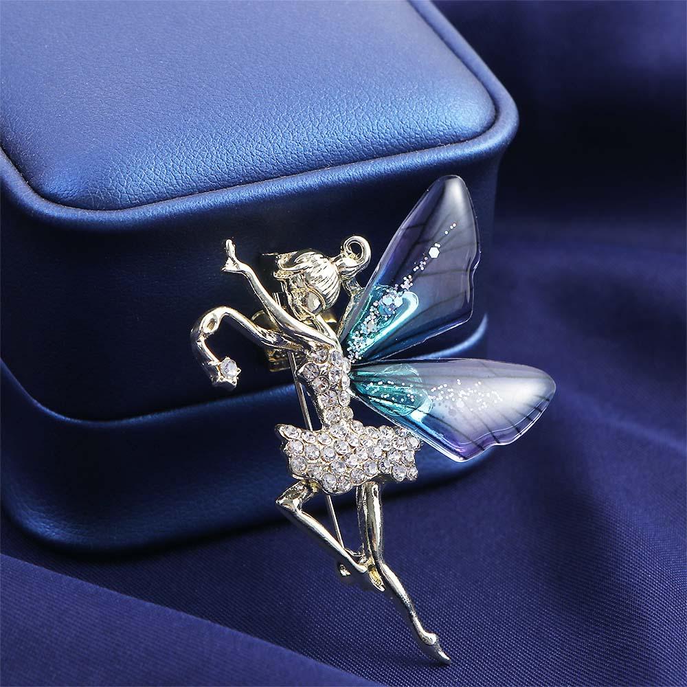 style Female Jewelry Dancing Girl Lapel Pins Women Crystal Brooches Angel wings Brooch Coat corsage