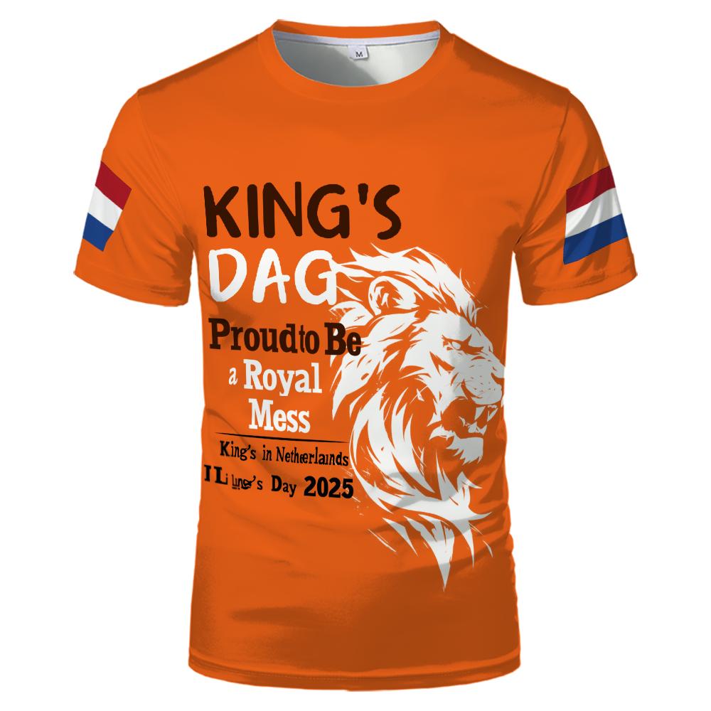 King's Day Crown Pattern T-shirt Dutch Flag Celebration Clothing Street Party Sports Breathable Children's Code Unisex Oversized