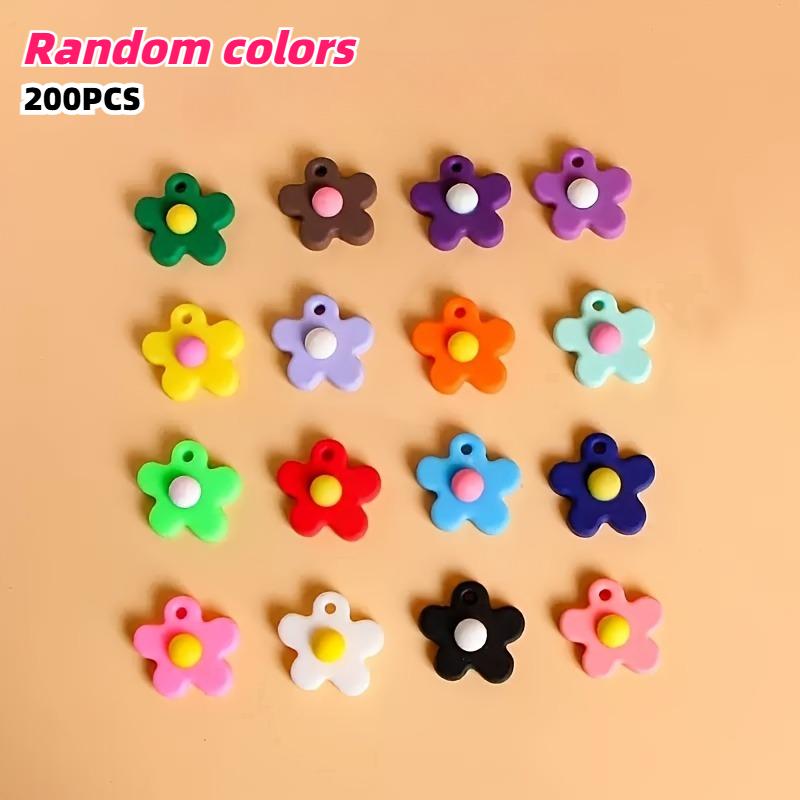 

200 Silicone Flower Charms Vibrant Multicolor DIY Craft Supplies with Easy-Attach Holes for Keychain Hair Accessories Home Decor
