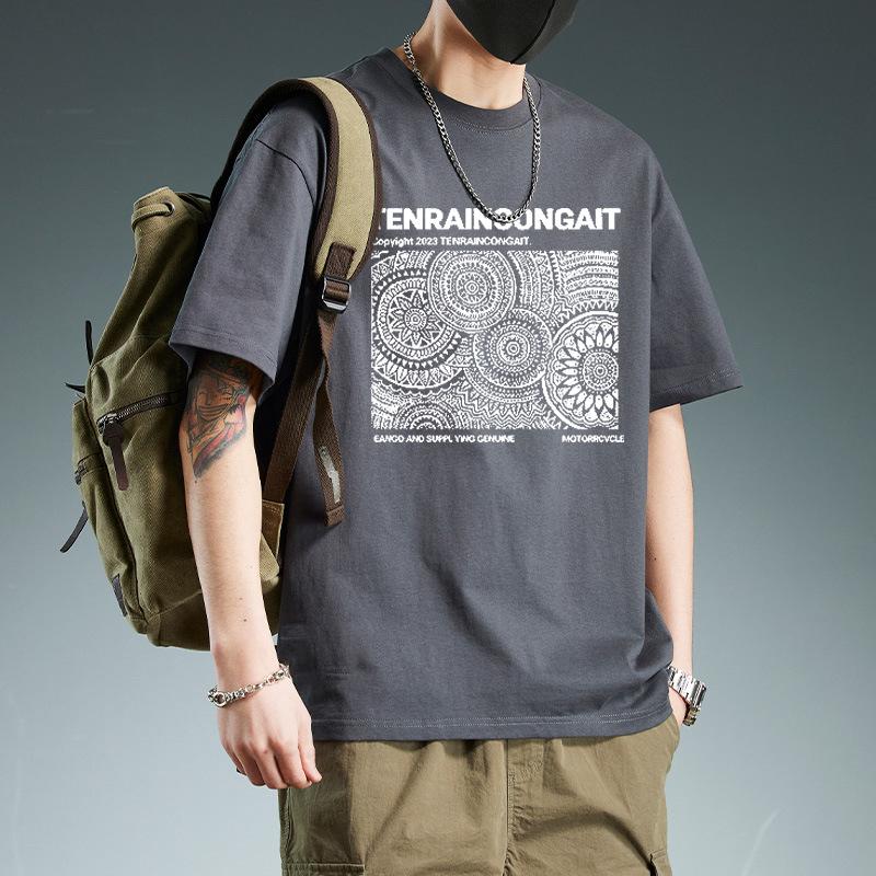 

Модная брендовая футболка с коротким рукавом для мужчин на лето Американский тяжелый вес 200 г Дизайн из чистого хлопка Свободная модная футболка с рукавом до локтя 3XL