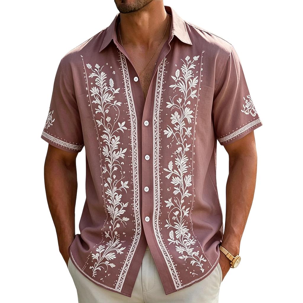Men's Casual Short-Sleeve Collared Shirt For Spring/Summer