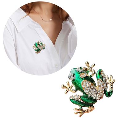 Stylish Rhinestones Frogs Pin For Women Outfits Elegant Animal Shaped Brooch Versatile Dress Coat Jewelry Accessory