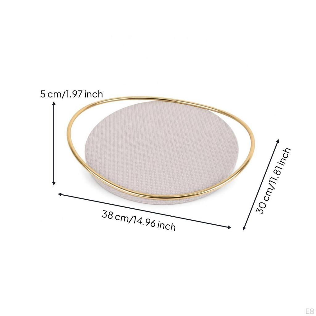 Oval Metal Tray Shallow Tabletop Open Handle Frame for Living Room Ss Wood