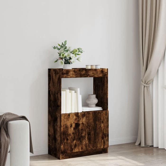 VidaXL Buffet haut chêne fumé 63x33x100 cm bois d'ingénierie, armoire à livres, armoire à livres moderne, étagère à livres 855101