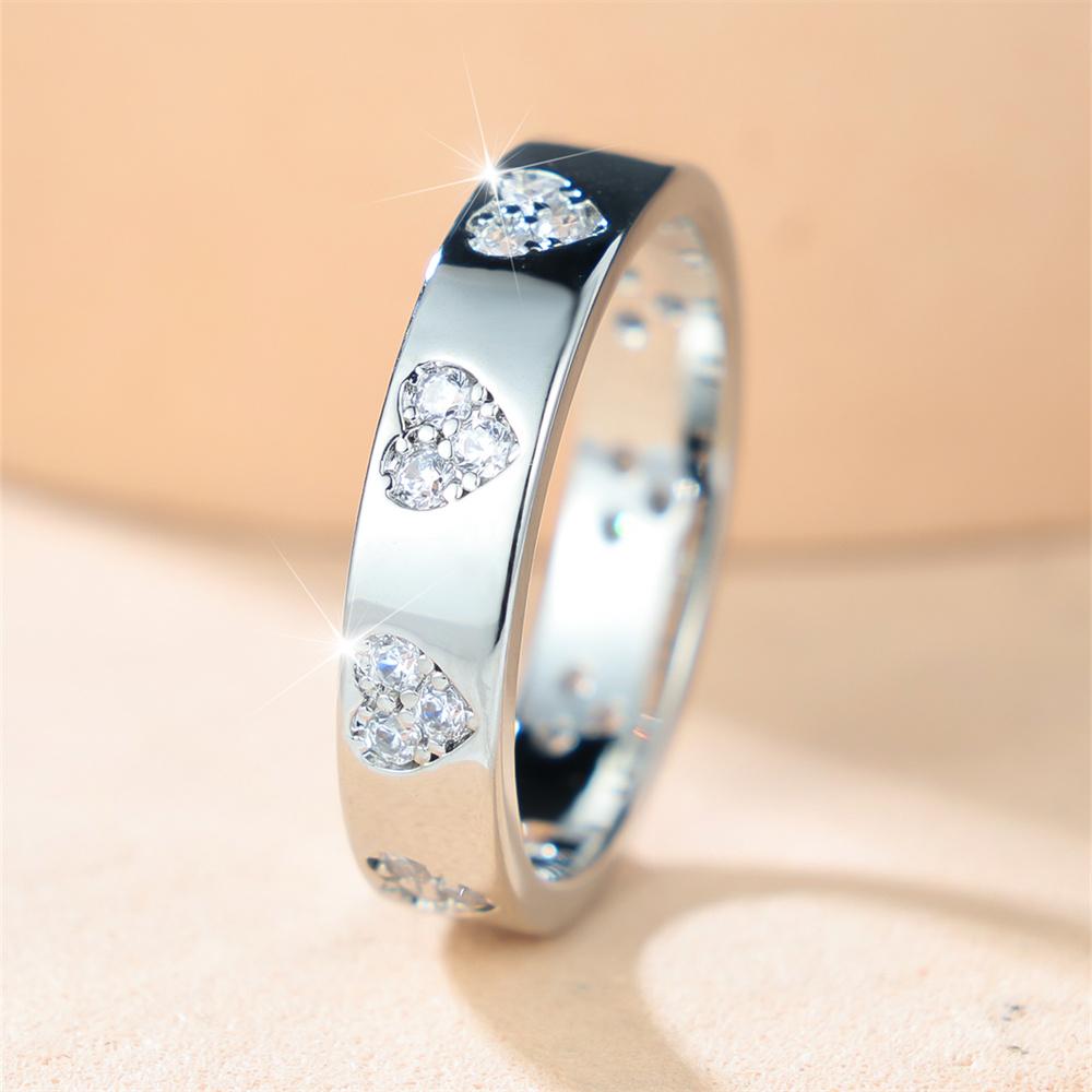 Single Row Love Heart White Zircon Crystal Rings For Women Vintage Fashion CopperColor Ring Wedding Jewelry Mother's Day Gifts