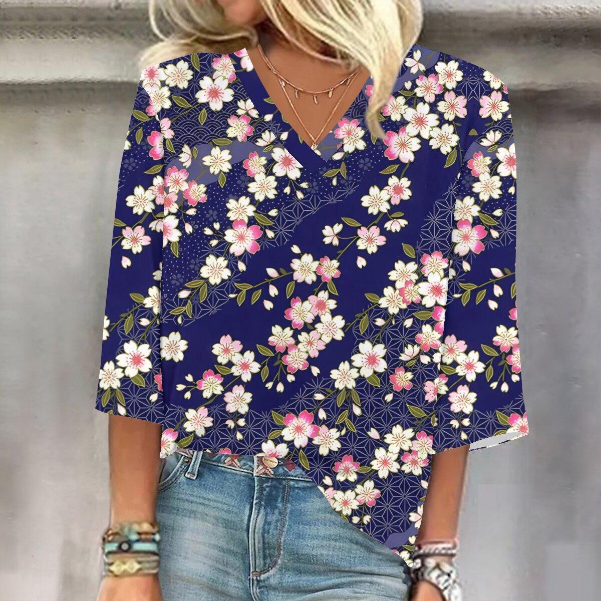 

2023 Весенне-осенний новый модный топ с рукавом 3/4 и принтом