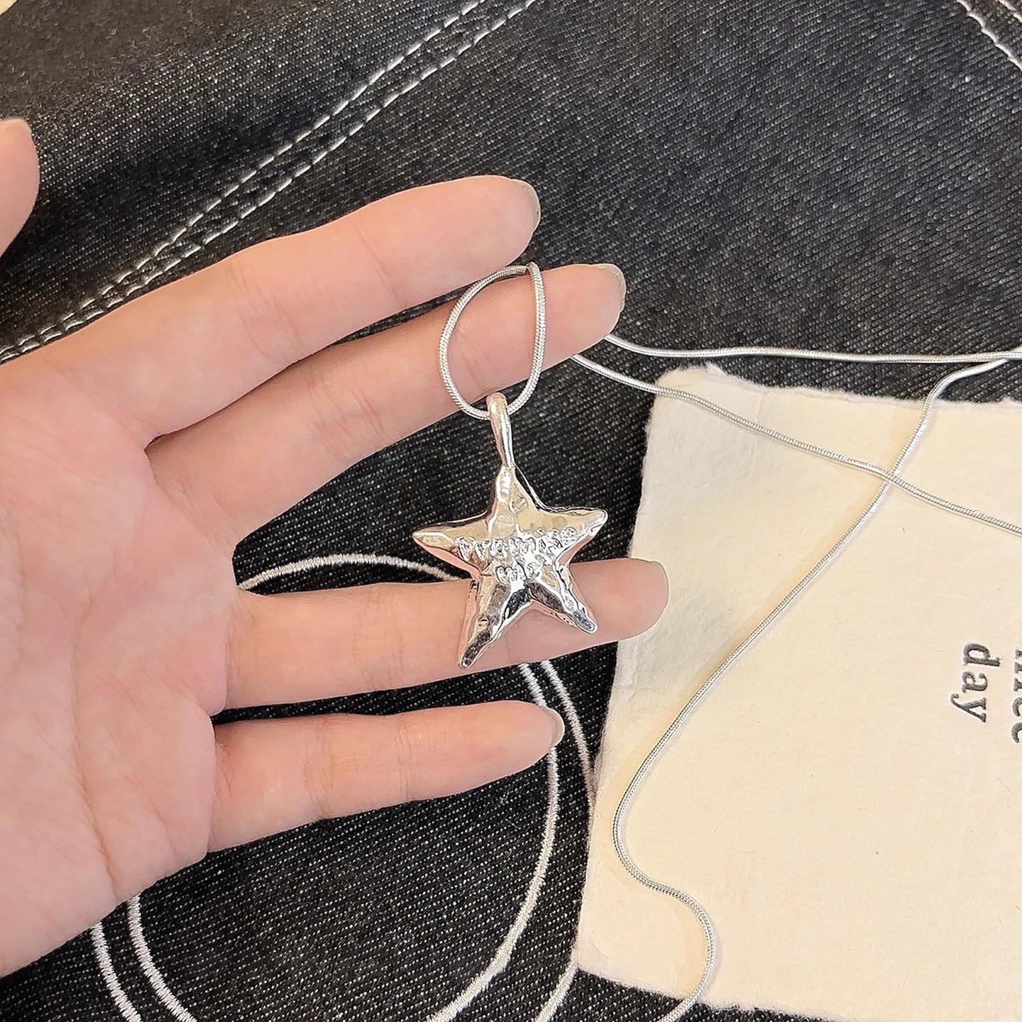 

Женское колье-подвеска высокого класса из серебра в виде сердца и звезды - Универсальная длинная цепочка для свитера