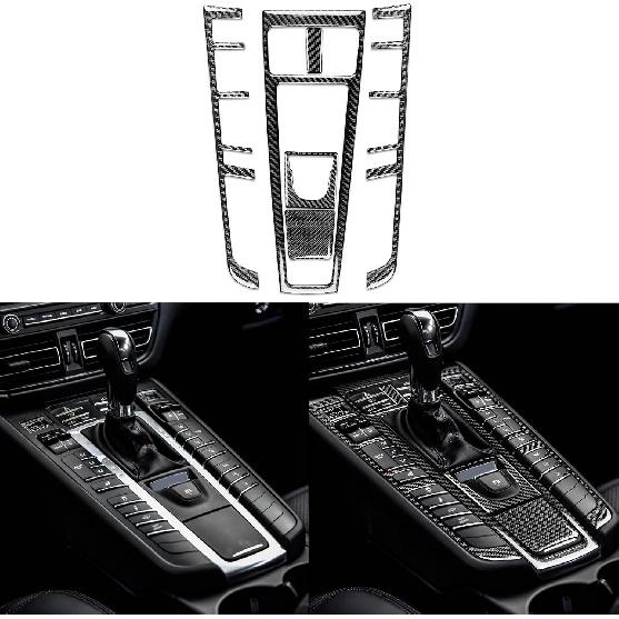 Real Premium Carbon Fiber Car Center Console Gear Shifter Electronic Handbrake Panel Cover Trim Soft Sticker Set Compatible with Porsche Macan