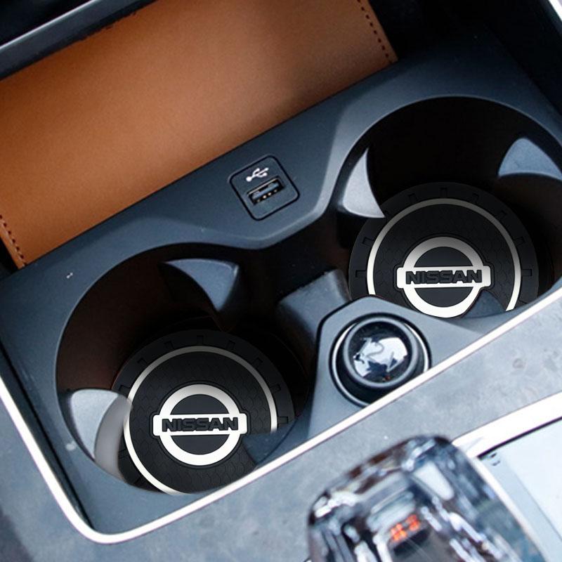 2Pcs Car Anti Slip Coaster Anti-noise Water Cup Pad Cushion Car Styling For Nissan Nismo X-trail Almera Qashqai Tiida Teana