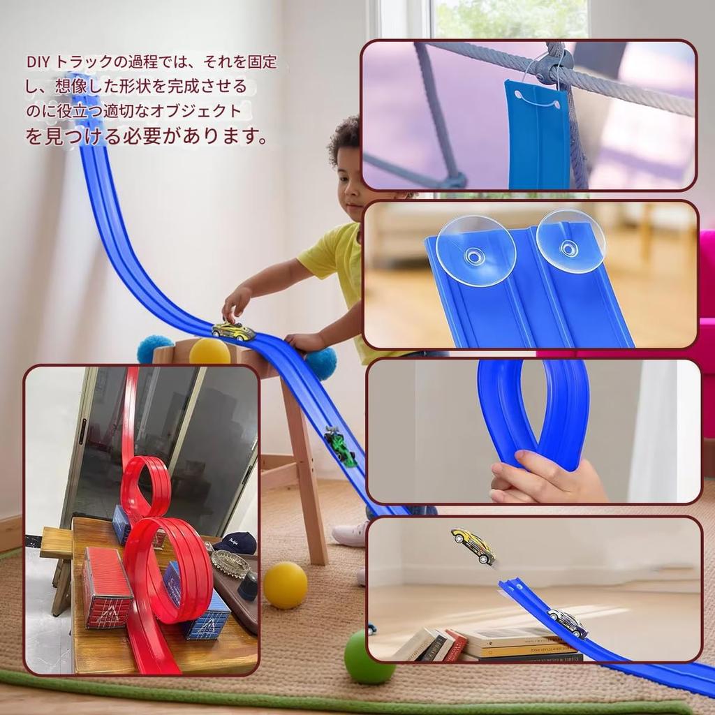 Zmart Flexible Race Track Double Track Racing Car Ramp 1/64 Scale Car Compatible Miniature Car Loop Course Loop Track Car Racing Toy Race Track Set Lo