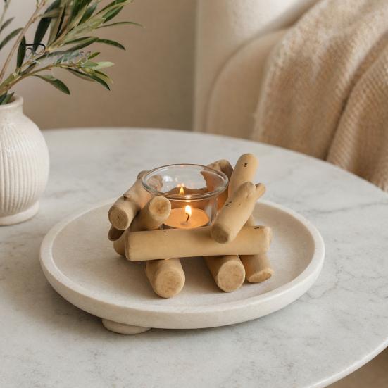 Natural Wood Candle Holder Wooden Glass Holder, Rustic Driftwood Ornament, Farmhouse Eco-friendly Tabletop Decor for Living Room Bedroom Office