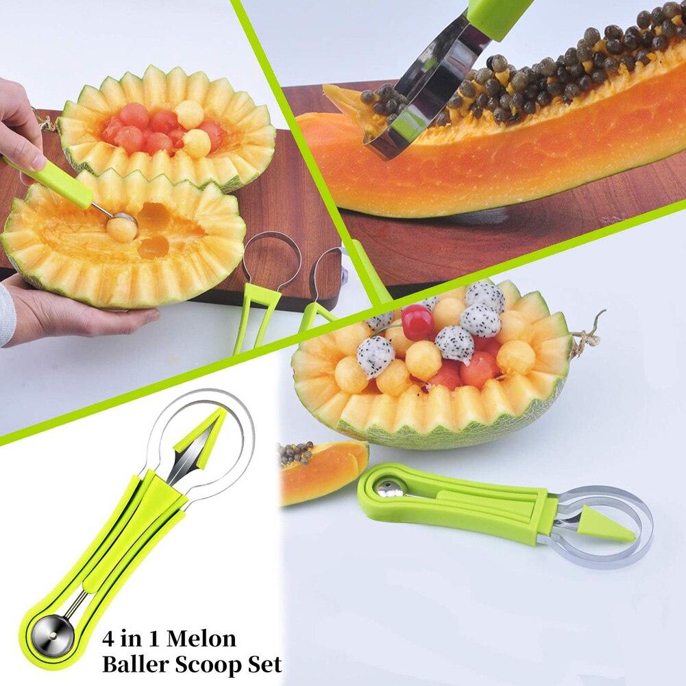 1pc Green 4 In 1 Fruit Cutter Scoop Carving Knife Fruit Dig Pulp Separator Fruit Platter Kitchen Gadgets Acces