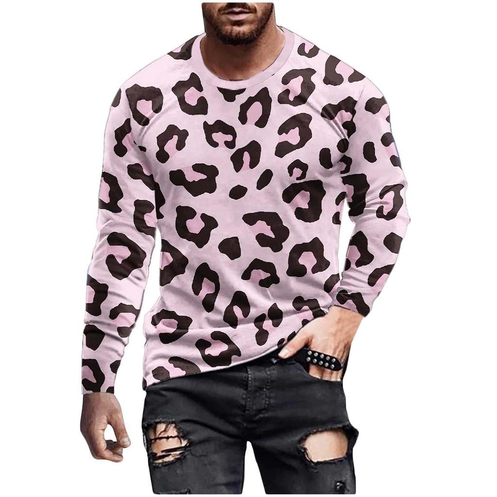 Spring and Autumn Round Neck Spotted Cow Pattern 3D Printed Top Fashionable Casual Long Sleeved Men's T-shirts