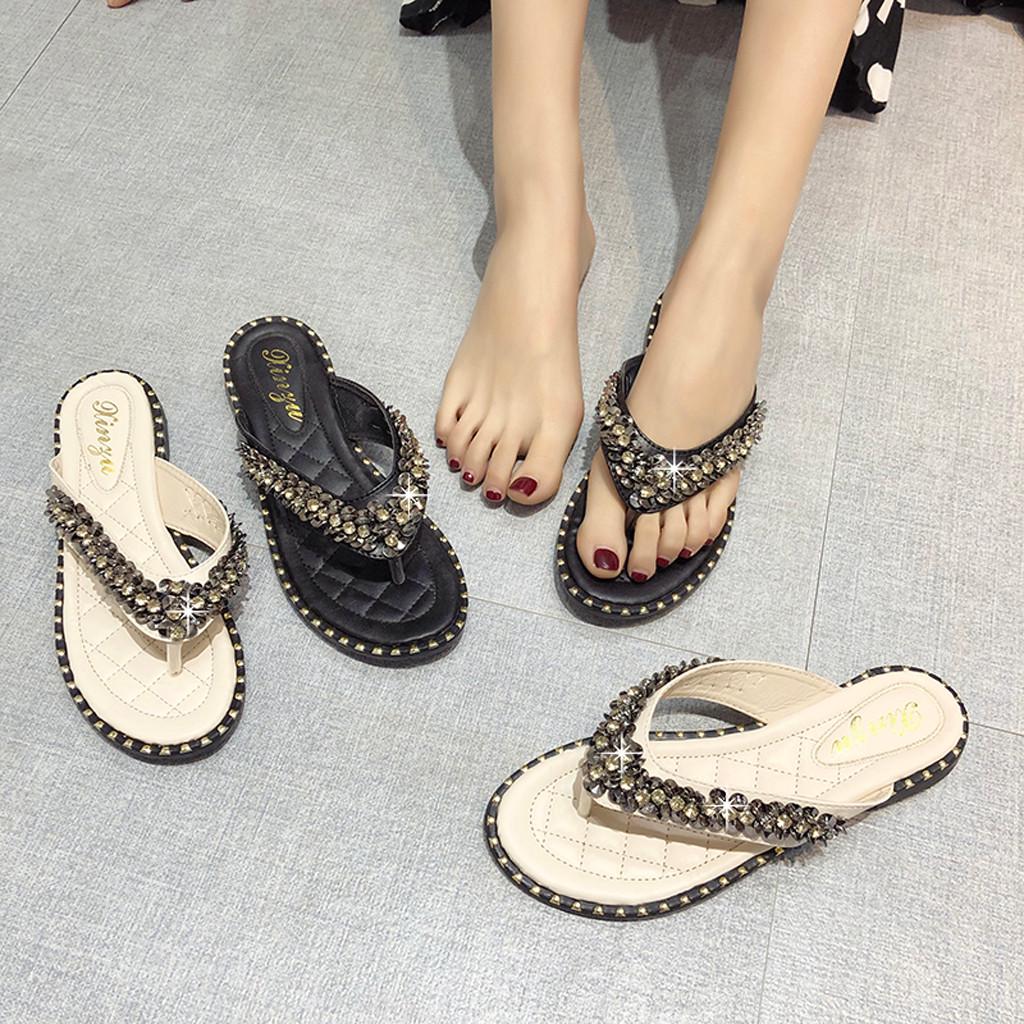

Женщины Женщины Плоский кристалл Повседневные сандалии Шлепанцы Тапочки Пляжная обувь