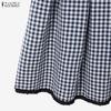 ZANZEA Women Short Sleeve Blouse and Long Skirts Plaid Print Two Piece Suit Sets