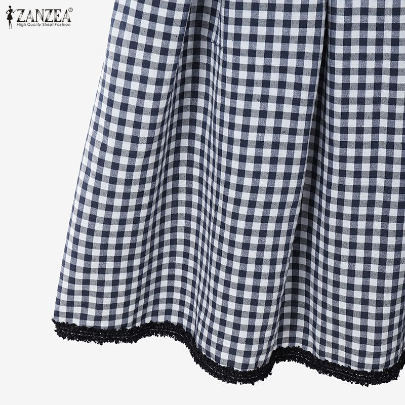 ZANZEA Women Short Sleeve Blouse and Long Skirts Plaid Print Two Piece Suit Sets