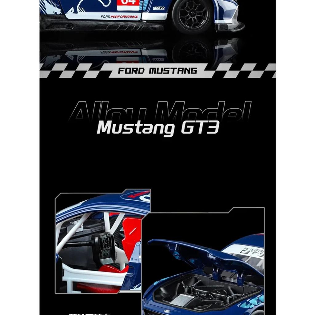 1/24 Ford Mustang GT3 #64 Alloy Track Racing Car Model Diecast Metal Muscle Sports Vehicles Car Model Sound and Light Kids Gifts