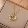 Micro Paved Zircon Heart MOM Letter Pendant Necklace For Women Mom Choker Stainless Steel Chain Jewelry Mini Mother's Day Gift