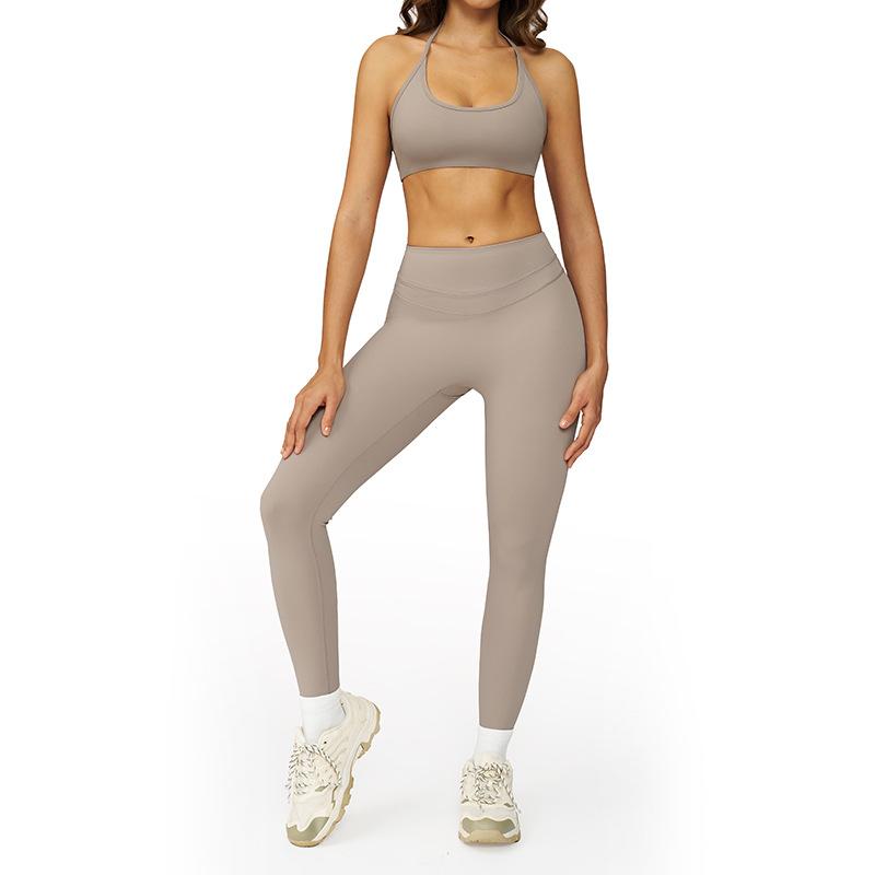 JYL Quick Dry Brushed Yoga Set Hollow Back High Waist Outfit