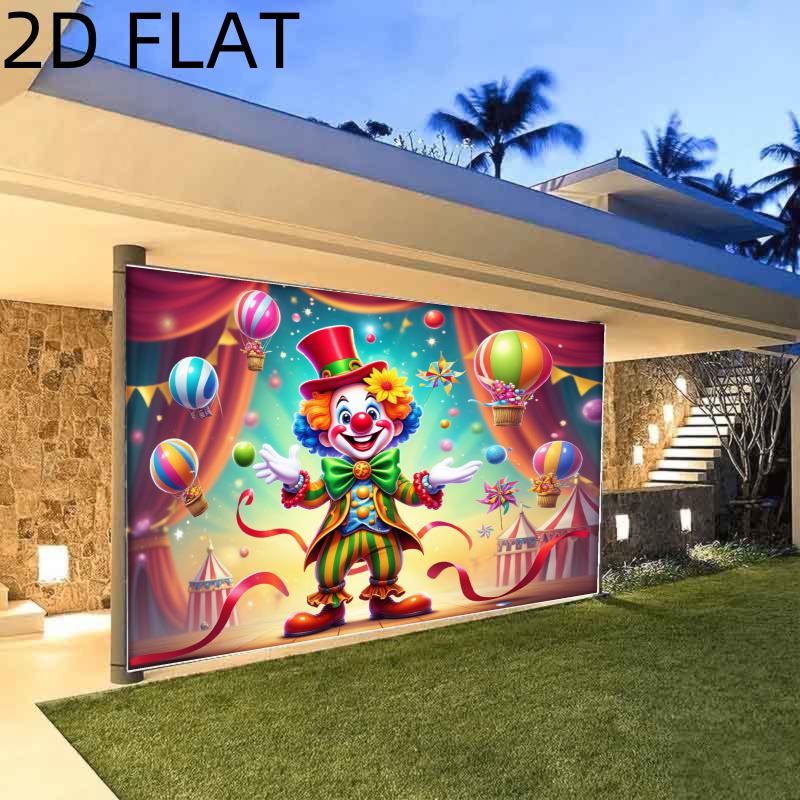 Ein Set von 2D flachen Karnevalsfahnen Zirkusclown Wandkunst Drucke mit einem farbenfrohen Karnevalsthema