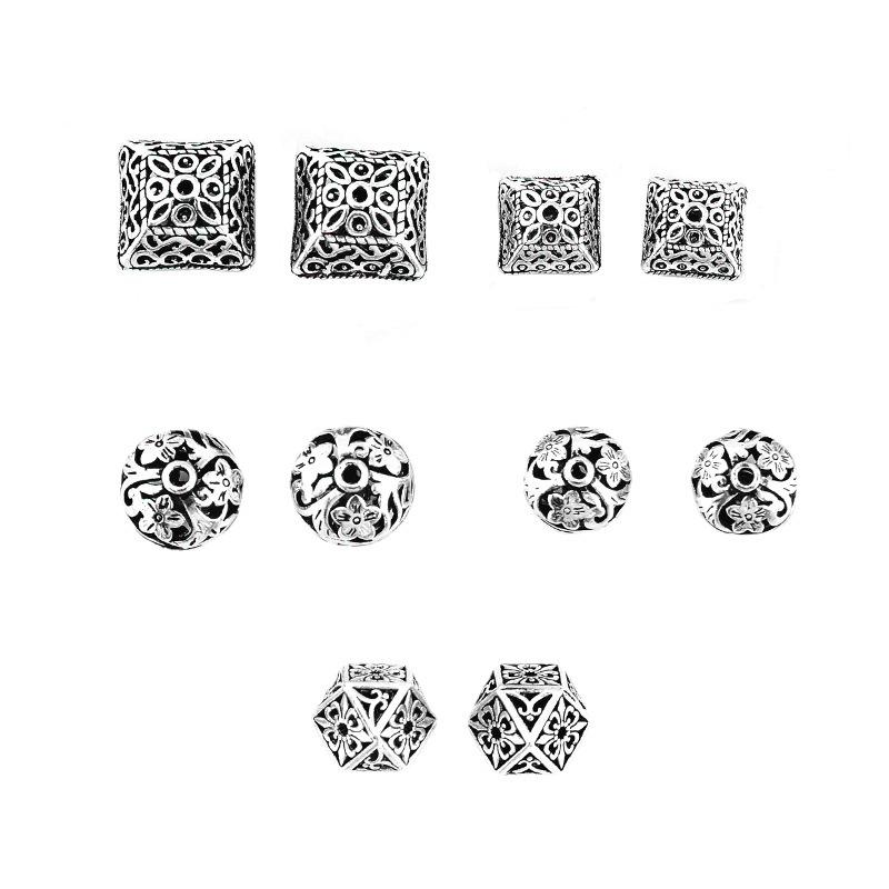 Vintage S925 Sterling Silver Polygon Spacer Beads for DIY Bracelets - Irregular Hollow Thai Design