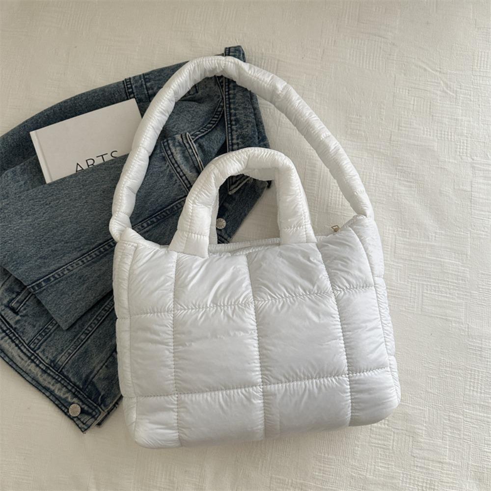 Nylon Space Cotton Handbag Solid Color Puffy Shoulder Bag Casual Cloud Tote Bag Daily