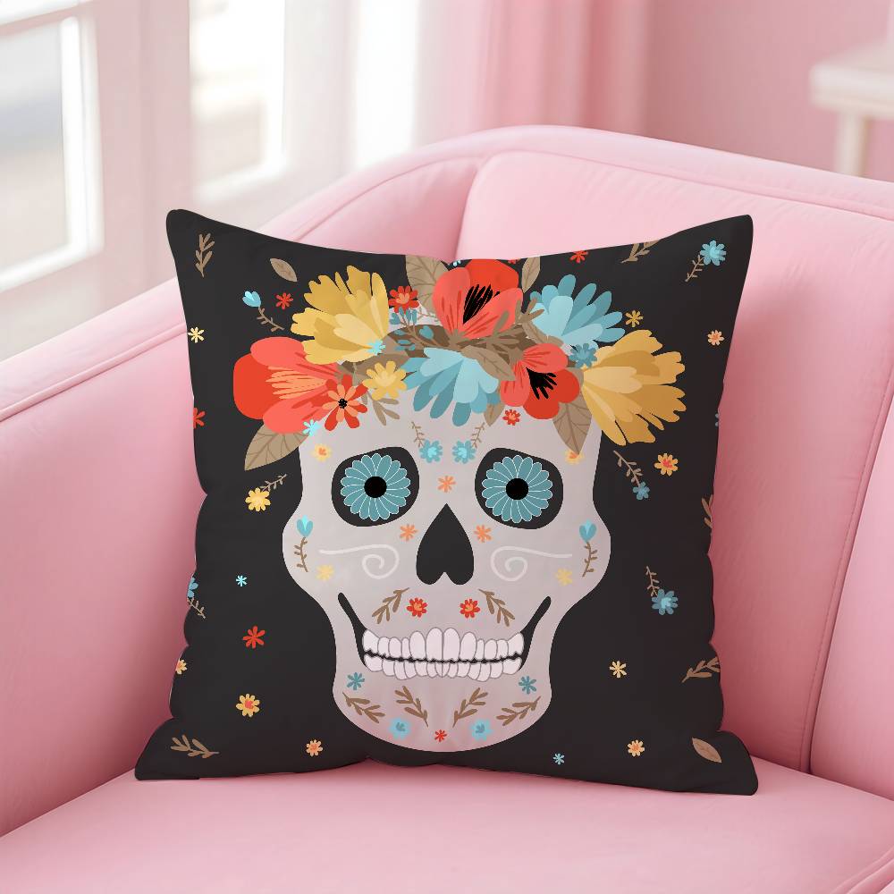

Mexico Easter Flower Skeleton Pillow Case pattern printing pillowcase living room sofa cushion cover bedroom room decor 16x16Inch