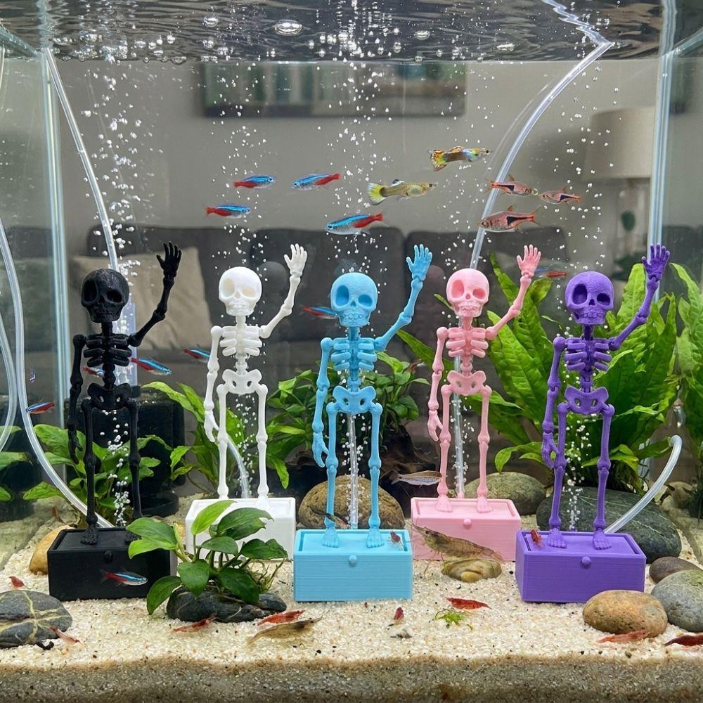Glow In Dark Fish Tank Dance Skull Bubbler 3D Printed Water Wiggling Skeleton Decor Gag Gift