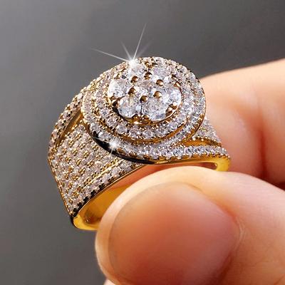 Huitan Bling Bling Δαχτυλίδια Κυβικής Ζιρκονίας για Γυναίκες Χρυσού χρώματος/-χρώματος Πολυτελή Δαχτυλίδια Γάμου Πρόταση Δεσμοί Δέσμευσης Κοσμήματα