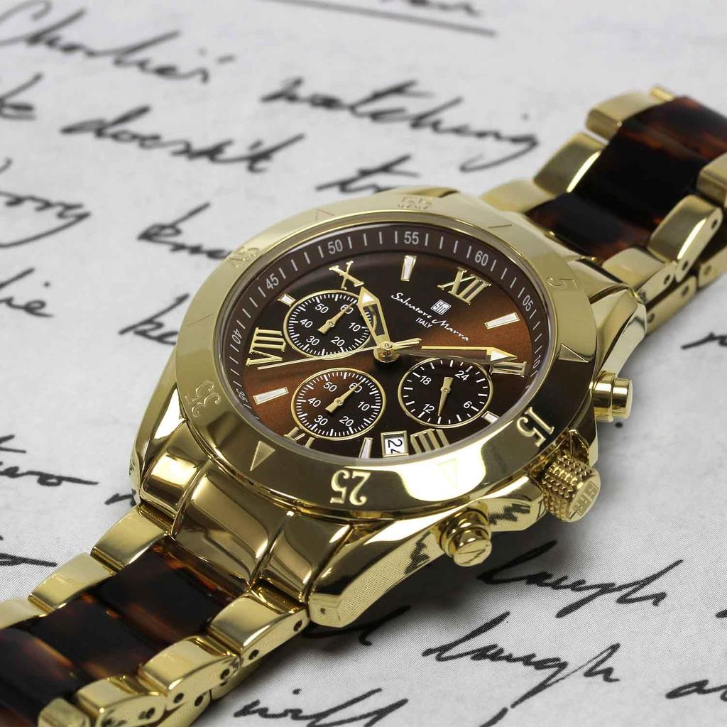 Salvatore Marra Chronograph Acetate Combination 20th Anniversary Limited Brand Watch Gold Brown [Salvatore Marra] Men's Watch, Strap, Edition,