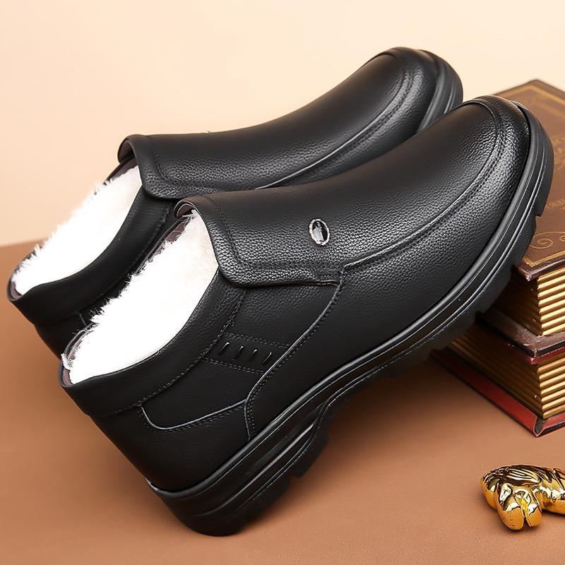 2025 Winter Men's Genuine Leather Cotton Shoes Add Wool Lining Wool Snow Boots Outdoor Warm Thick Work Ankle Boots Dad Footwear