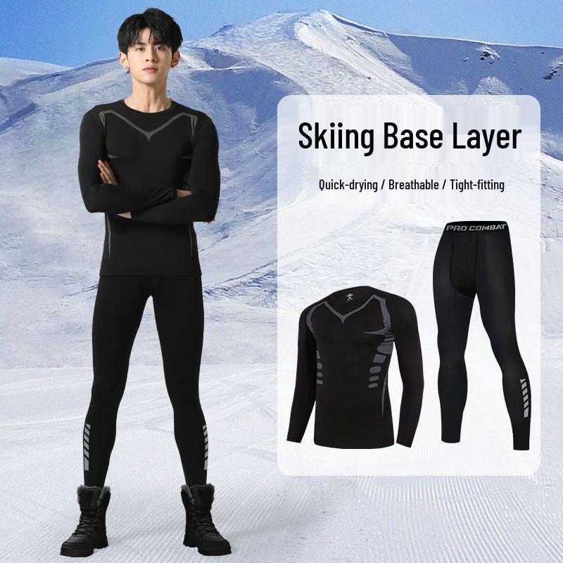 Men's Quick-Dry Compression Base Layer for Skiing, Running & Fitness - Winter Warm Plus Velvet