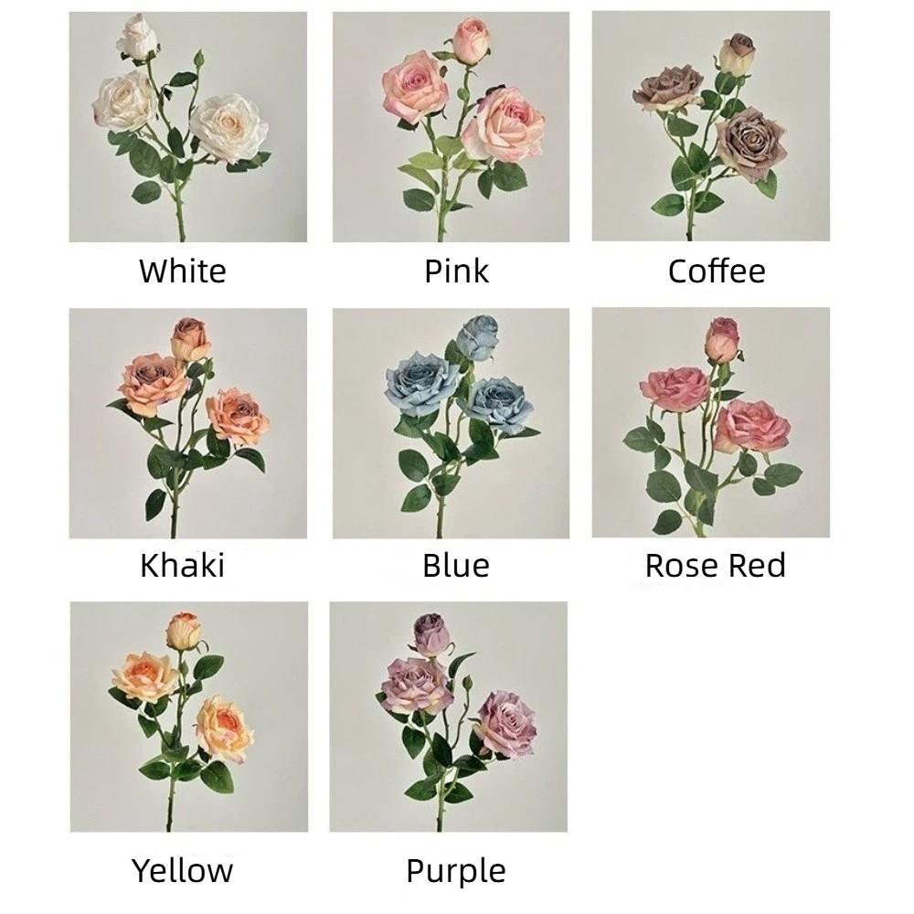 Burnt Edge Artificial Rose Flowers 3 Head Silk Simulation Rose Vintage Faux Flower  Home Decor