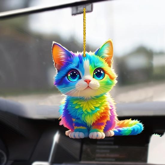 Niedliche Katze Hund Anhänger Auto Rückspiegel Hängende Dekorationen Personalisierter Acryl Charme für Autospiegel Zuhause Festliche Geschenke