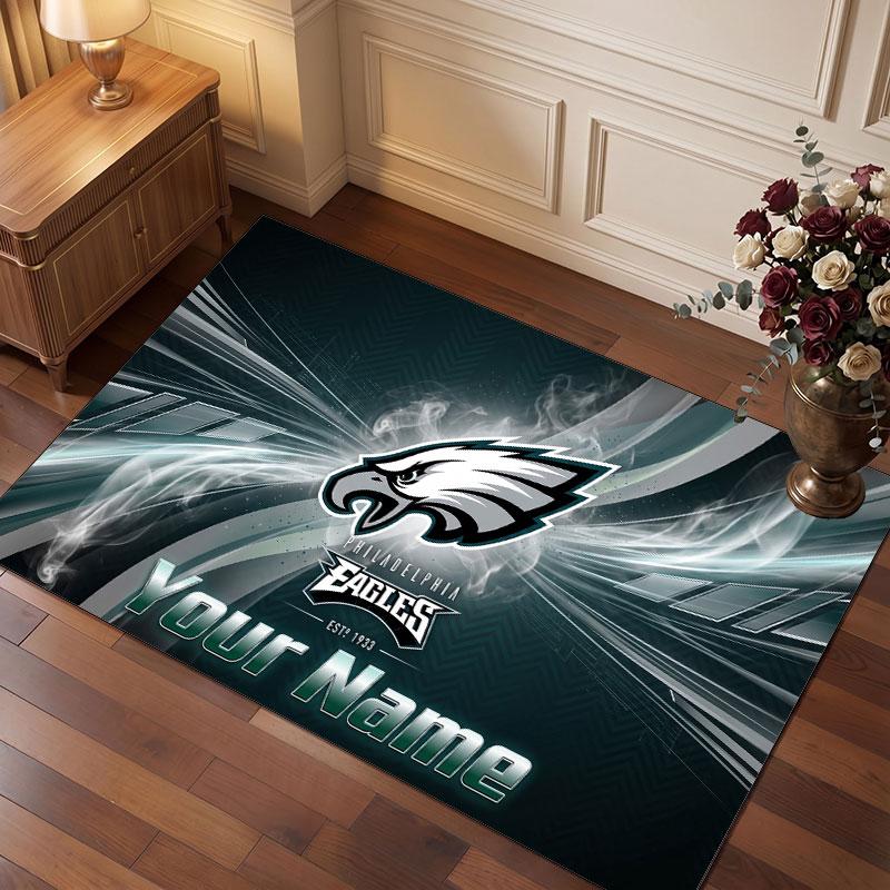 Philadelphia Eagles Personalisiertes Kristall-Samt-Teppich, Benutzerdefinierter Namens-Text Weicher Anti-Rutsch-Teppich für Wohnzimmer Schlafzimmer