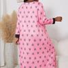 Spring Autumn Plus Size XL-5XL Pink Graphic Printed Long Sleeve Women Nightgown Sexy V Neck Oversized Sleepwear Female Nightwear Homwear Clothing