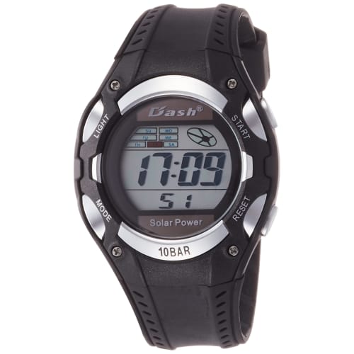 Arias Herre Solcelledrevet Digital Klokke med Dash-funksjon, Vanntett, Multifunksjonell, Uretanreim, ADWW16032SOL13, Svart