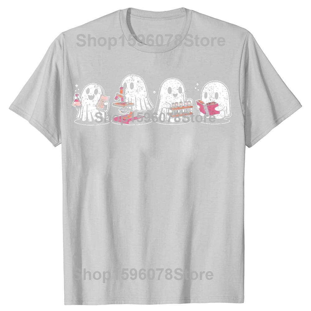 Cute Halloween Science Chemistry Ghost Laboratory Teacher T Shirts Men Cotton Humor Streetwear Short Sleeve Loose Clothing