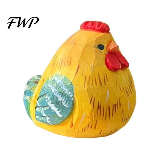 Non-toxic Wooden Figurine Hand-Carved Rooster Farmhouse Chicken Sculptures Rustic Animal Statue Natural Solid Wood Ornament for Home Shelf Desk