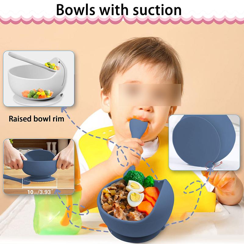 Creative Simple Baby Food Complementary Training Bowl Two-piece Silicone Bowl Spoon